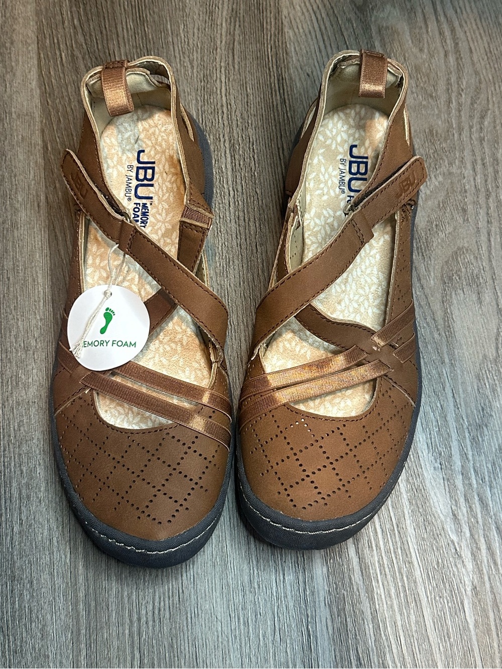 JBU by Jambu Nicole Women's Memory Foam Mary Jane Flats Brown Size 6.5 New